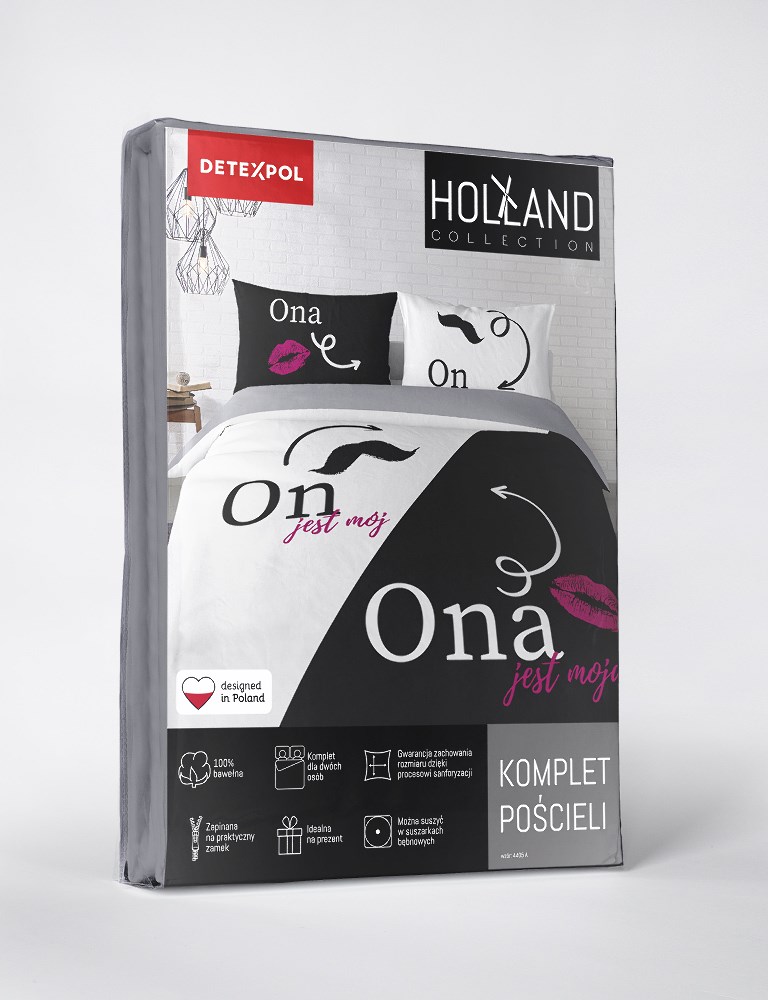 Pościel bawełniana 160x200 on jest mój ona jest moja biała czarna 4405 A Holland 35 - obrazek 10