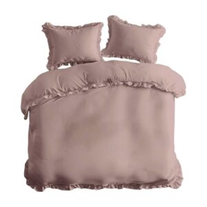 Pościel bawełniana 160x200 różowa jednobarwna z falbanką Pure 23