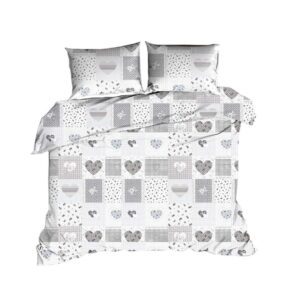 Pościel bawełniana 160x200 serduszka szara 1108N
