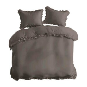 Pościel bawełniana 160x200 szara ciemna jednobarwna z falbanką Pure 23