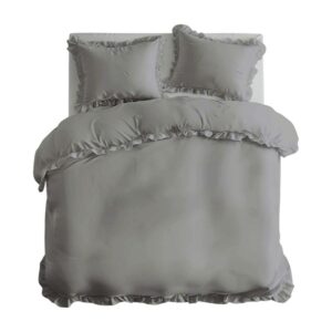 Pościel bawełniana 160x200 szara jasna jednobarwna z falbanką Pure 23