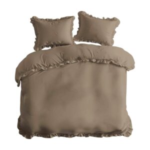 Pościel bawełniana 160x200 taupe jednobarwna z falbanką Pure 23