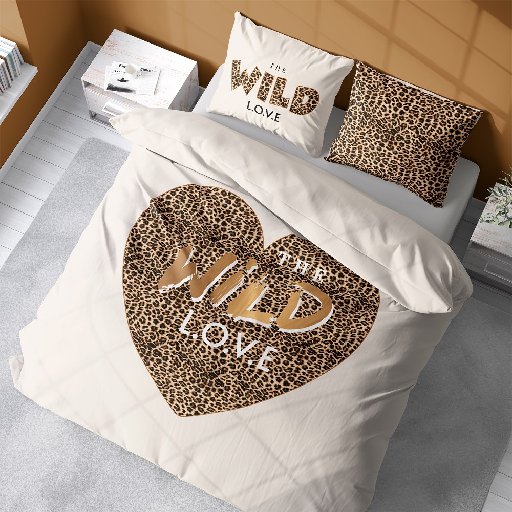 Pościel bawełniana 160x200 Wild love pantera beżowa 4097 A 2 poszewki 70x80 Holland 129 - obrazek 3