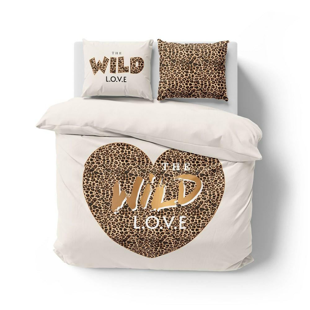 Pościel bawełniana 160x200 Wild love pantera beżowa 4097 A 2 poszewki 70x80 Holland 129