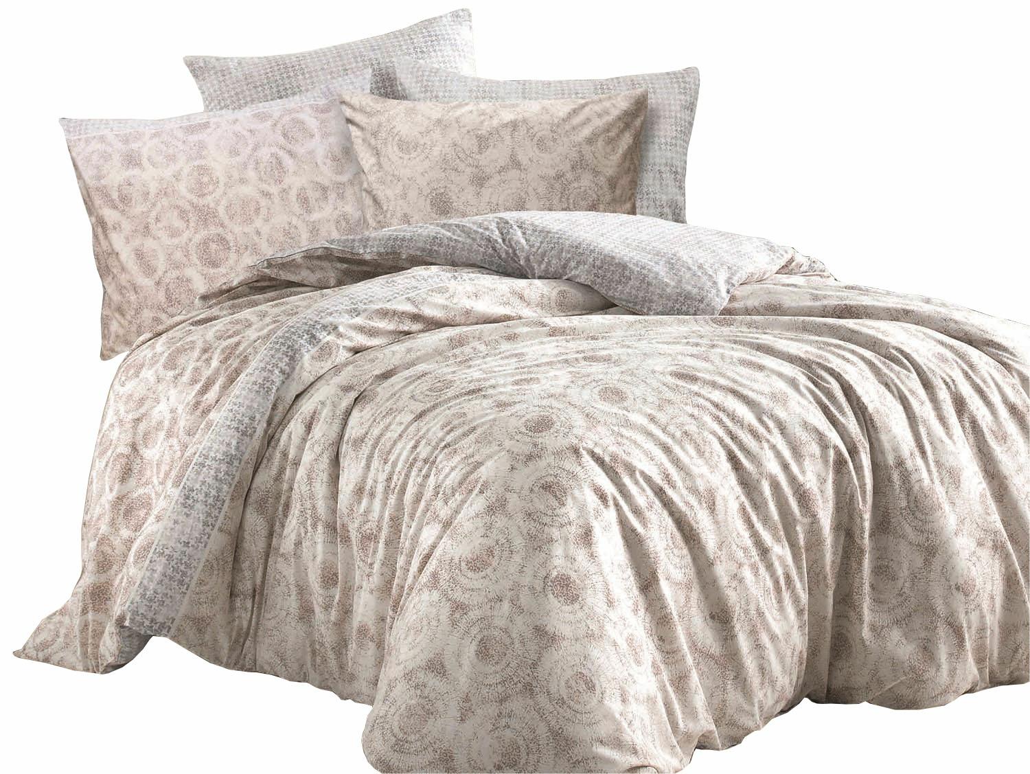Pościel bawełniana 200x220 Octavia Brown beżowa szara kółka pepitka Cottonlove Exclusive - obrazek 2