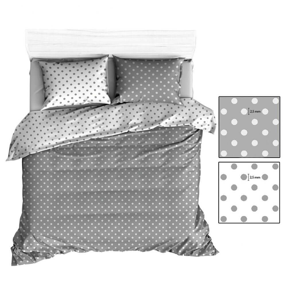 Pościel bawełniana 200x220 R139 szara biała groszki 355N 341N