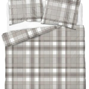 Pościel bawełniana 220x200 beżowa biała kratka Bawełna