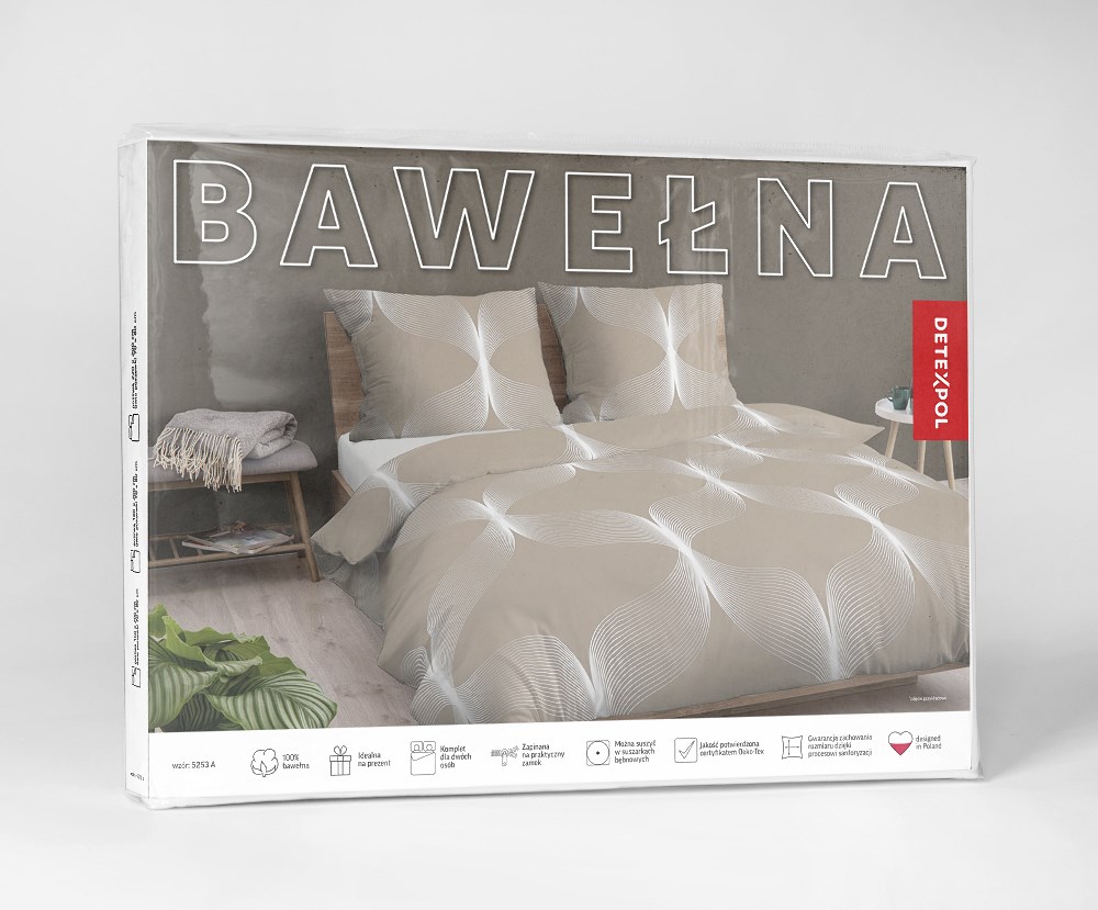 Pościel bawełniana 220x200 beżowa jasna biała geometria 5253 A Bawełna 48 - obrazek 2