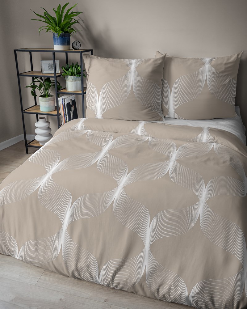 Pościel bawełniana 220x200 beżowa jasna biała geometria 5253 A Bawełna 48 - obrazek 3