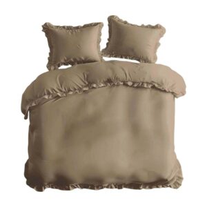 Pościel bawełniana 220x200 beżowa jednobarwna z falbanką Pure 23