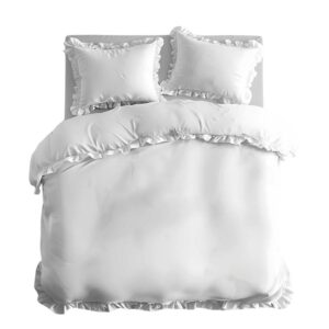Pościel bawełniana 220x200 biała jednobarwna z falbanką Pure 23