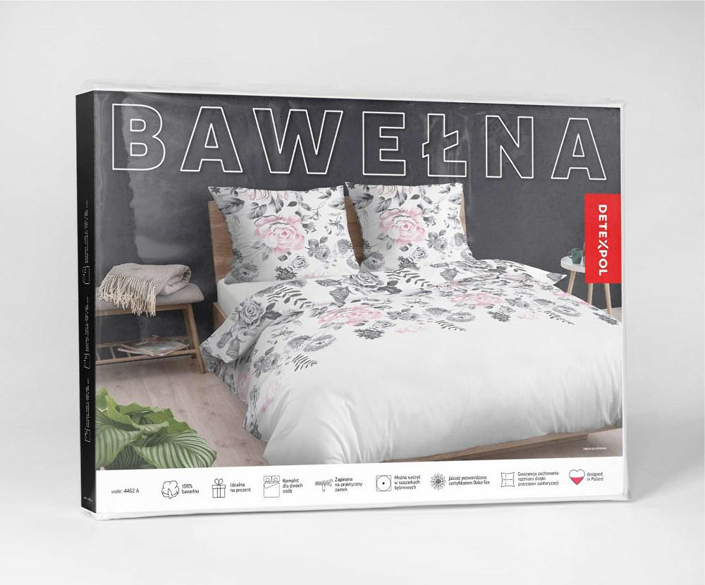 Pościel bawełniana 220x200 biała szara różowa kwiaty bawełna 40 - obrazek 5