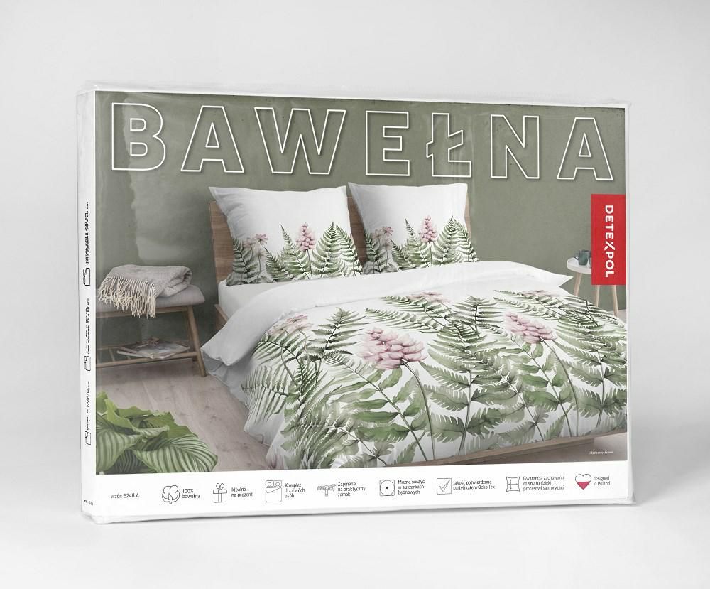 Pościel bawełniana 220x200 biała zielona paprocie kwiaty 5248 A Bawełna 48 - obrazek 5