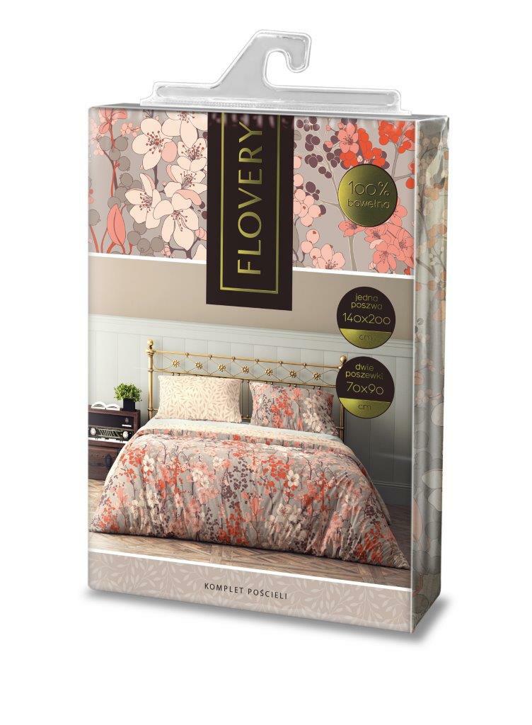 Pościel bawełniana 220x200 Flovery 003 kwiaty beżowa morelowa 23 Faro - obrazek 3