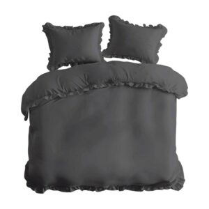 Pościel bawełniana 220x200 grafitowa jednobarwna z falbanką Pure 23