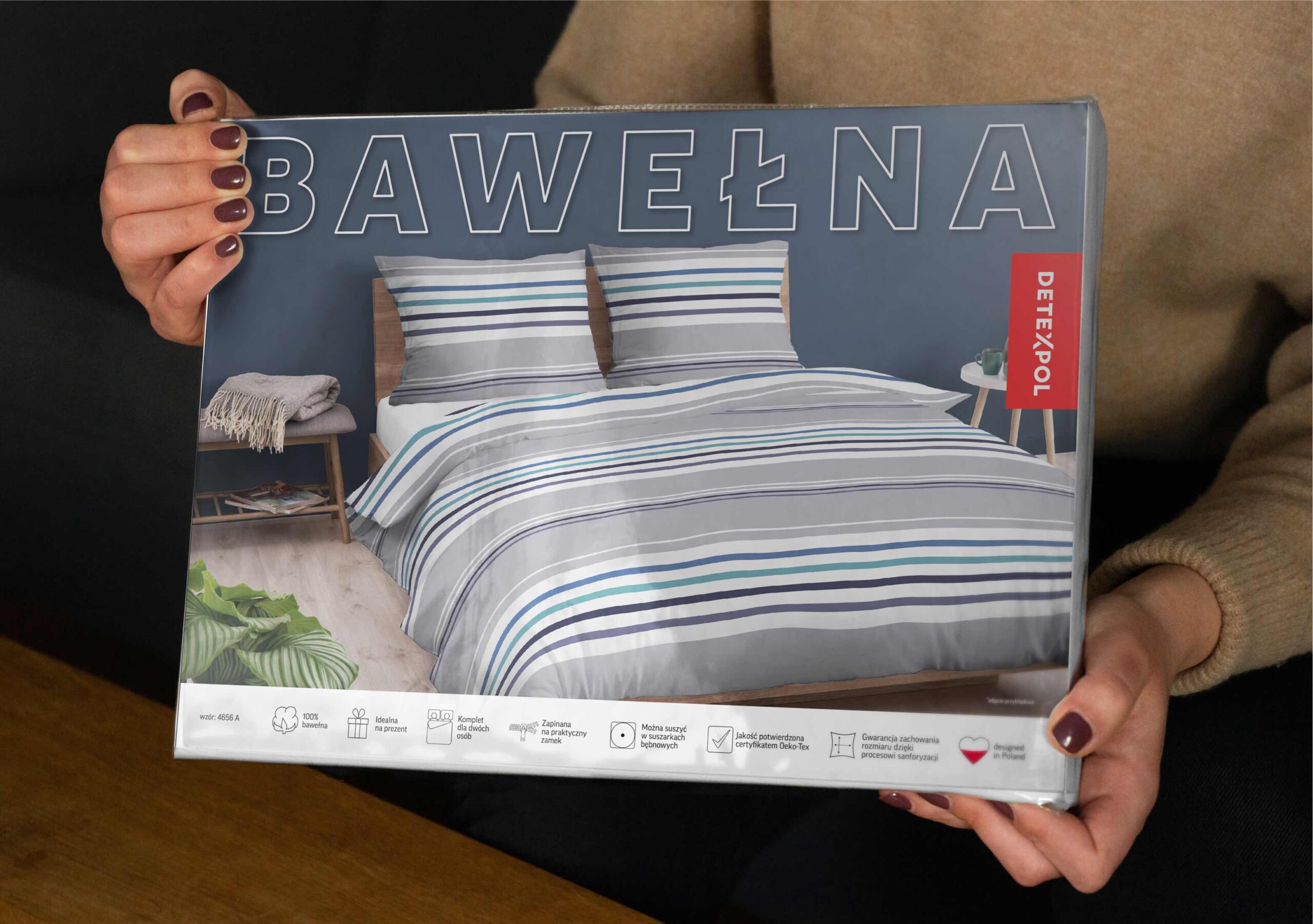 Pościel bawełniana 220x200 Pasy paski szara niebieska 4656 A Bawełna 37 - obrazek 2