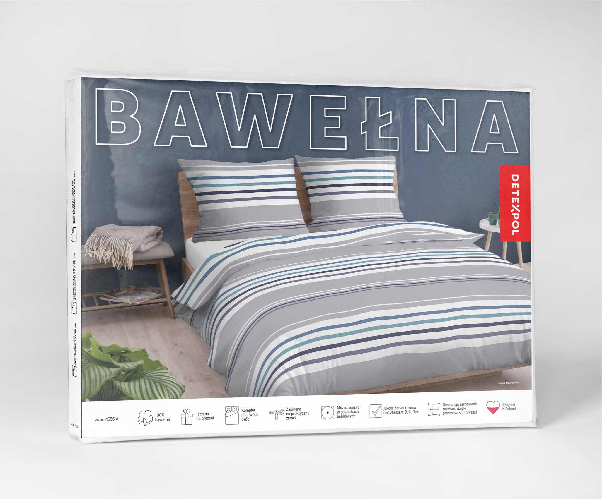 Pościel bawełniana 220x200 Pasy paski szara niebieska 4656 A Bawełna 37 - obrazek 3