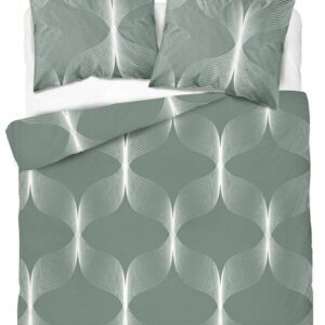 Pościel bawełniana 220x200 zielona biała geometria Bawełna
