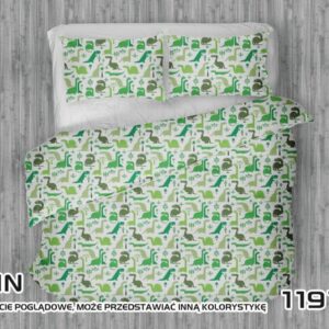 Pościel bawełniana 90x120  biała Dinozaury zielone oliwkowe