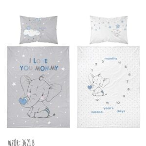 Pościel bawełniana 90x120 Słonik mam już tyle lat miesięcy i dni niebieska szara dziecięca Kids