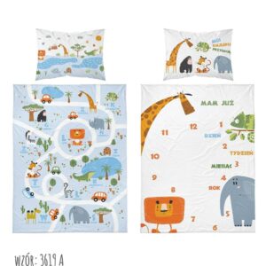 Pościel bawełniana 90x120 Zwierzaki mam już tyle lat miesięcy i dni niebieska biała dziecięca Kids