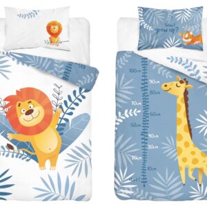 Pościel bawełniana 90x120 Żyrafa lew biała niebieska dwustronna Mayamoo