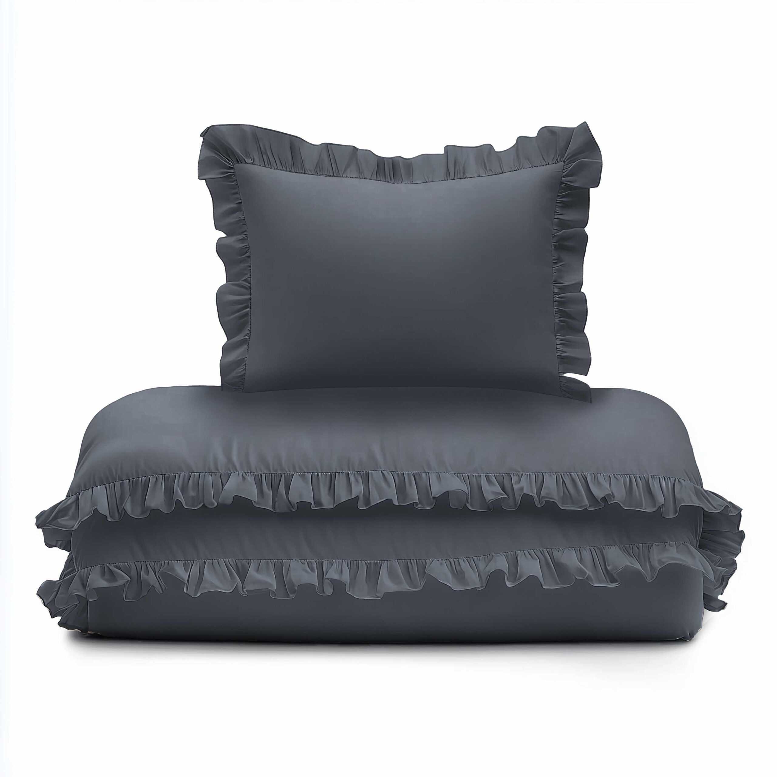 Pościel bawełniana 90x120 grafitowa dziecięca jednobarwna z falbanką Mayamoo 35 - obrazek 3