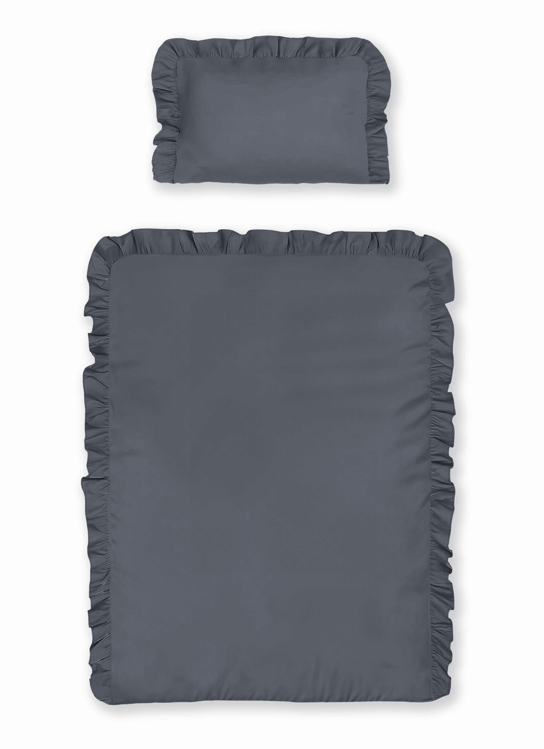 Pościel bawełniana 90x120 grafitowa dziecięca jednobarwna z falbanką Mayamoo 35