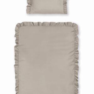 Pościel bawełniana 90x120 taupe dziecięca jednobarwna z falbanką Mayamoo 35