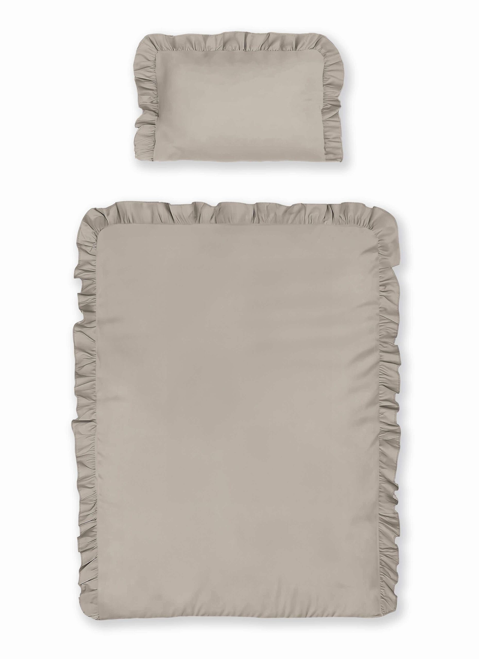 Pościel bawełniana 90x120 taupe dziecięca jednobarwna z falbanką Mayamoo 35