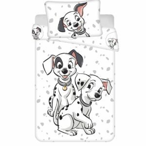 Pościel do łóżeczka 100x135 101 Dalmatyńczyków biała szara poszewka 40x60 bawełniana