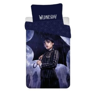 Pościel bawełniana 140x200 Wednesday deszcz czarna fioletowa poszewka 70x90 JF24