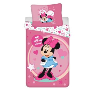 Pościel dziecięca 140x200 Myszka Mini Minnie Mouse różowa amarantowa w groszki poszewka 70x90