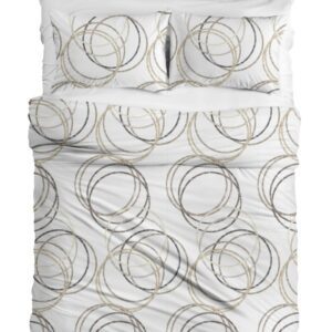 Pościel flanelowa 220x200 F-80A Koła biała bordowa beżowa geometria