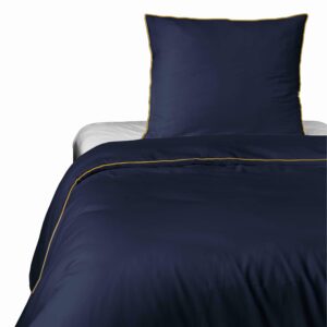 Pościel satynowa 140x200 granatowa z lamówką z jedną poszewką 70x80 Mako Satin 62