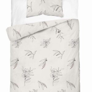 Pościel satynowa 140x200 kremowa kwiaty 4916 B z jedną poszewką Home Satin 80