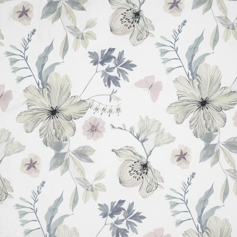 Pościel satynowa 140x200 Spring biała zielona kwiaty - obrazek 3