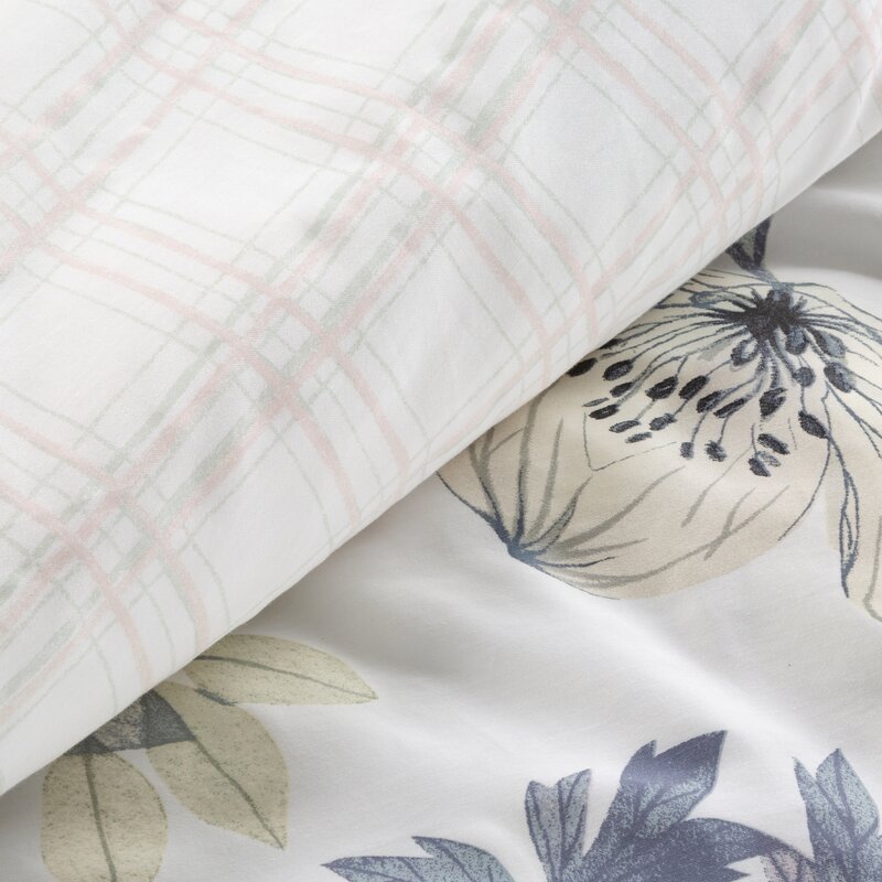 Pościel satynowa 140x200 Spring biała zielona kwiaty - obrazek 4