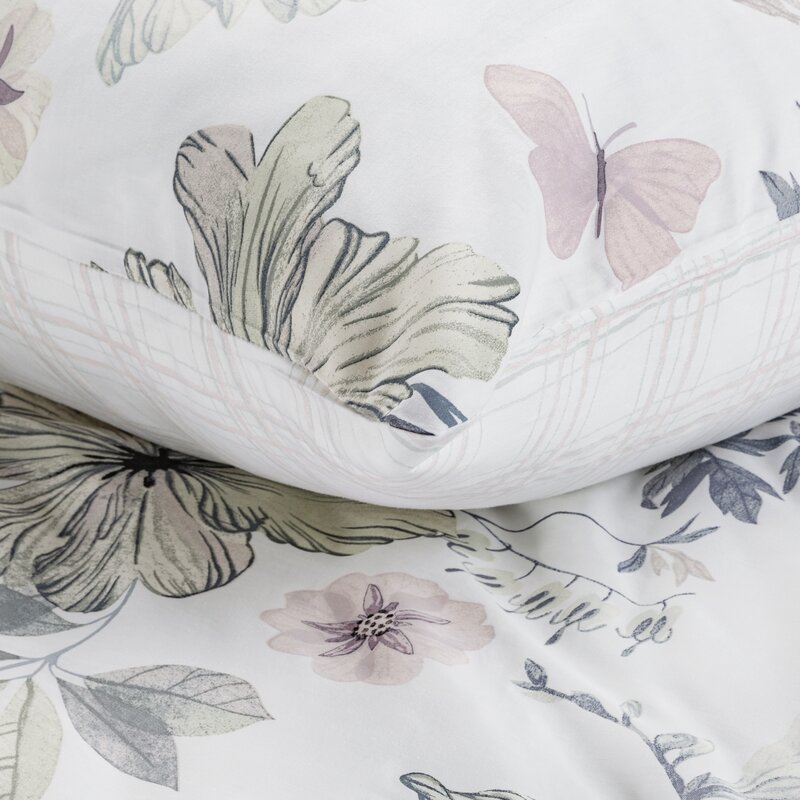 Pościel satynowa 140x200 Spring biała zielona kwiaty - obrazek 5