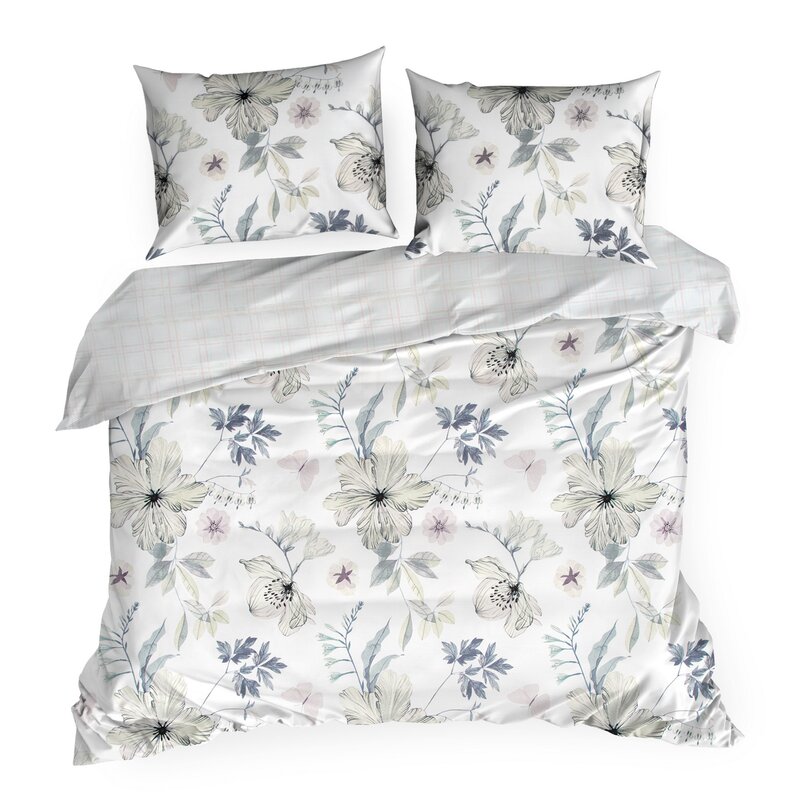 Pościel satynowa 140x200 Spring biała zielona kwiaty - obrazek 7