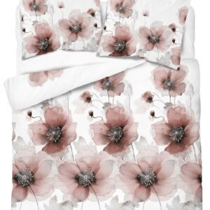 Pościel satynowa 160x200 4917 C biała różowa pudrowa kwiaty Home Satin 59