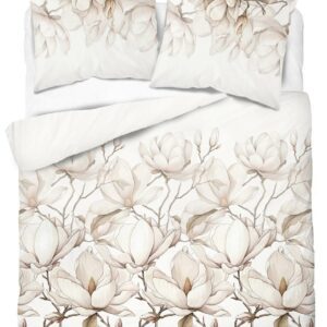 Pościel satynowa 160x200 5235 A biała kremowa beżowa jasna kwiaty Home Satin 59