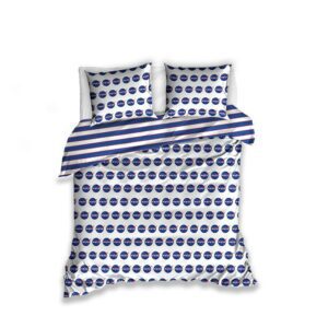 Pościel satynowa 160x200 Nasa kosmos dla miłośników astronautyki pasy logo biała niebieska 2 poszewki 70x80 młodzieżowa