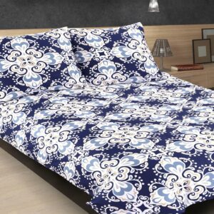 Pościel satynowa 160x200 ornamenty granatowa biała 10A Premium