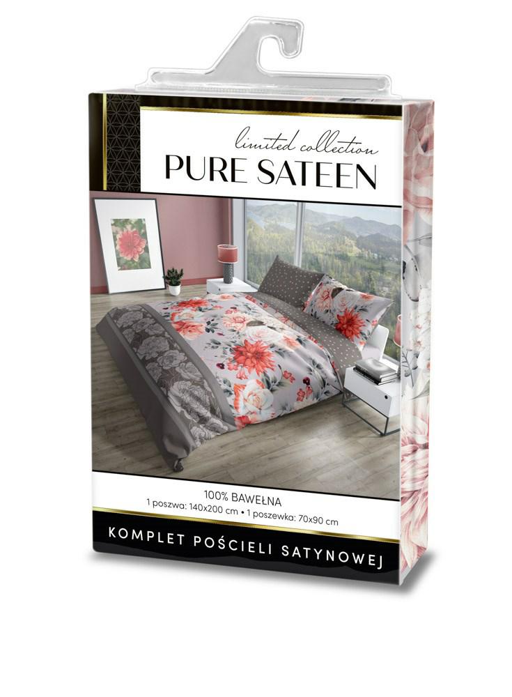 Pościel satynowa 160x200 Pure Sateen 007 beżowa szara kwiaty Faro - obrazek 5