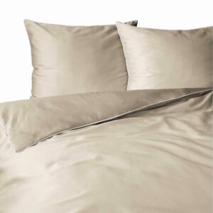 Pościel satynowa 180x200 beżowa jasna z lamówką Mako Satin 62