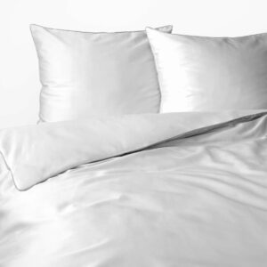 Pościel satynowa 180x200 biała z lamówką Mako Satin 62