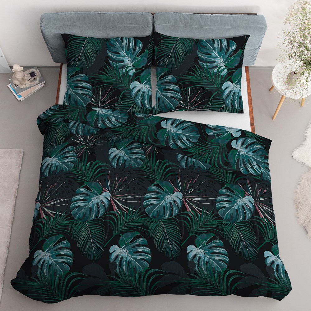 Pościel satynowa 180x200 czarna turkusowa liście 4680 B Home Satin 40 - obrazek 3