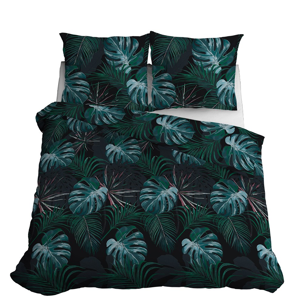 Pościel satynowa 180x200 czarna turkusowa liście 4680 B Home Satin 40 - obrazek 2