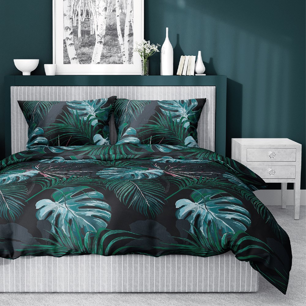 Pościel satynowa 180x200 czarna turkusowa liście 4680 B Home Satin 40 - obrazek 6